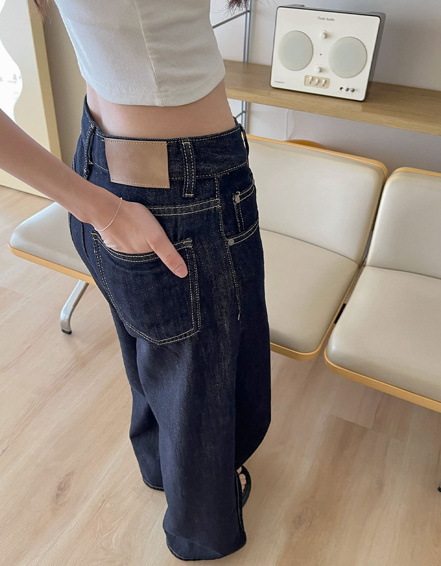 深藍直筒牛仔寬褲*1色
