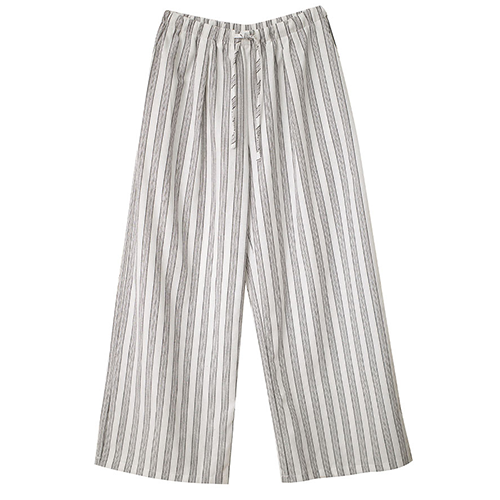 腰鬆緊綁帶直紋棉麻寬褲*2色