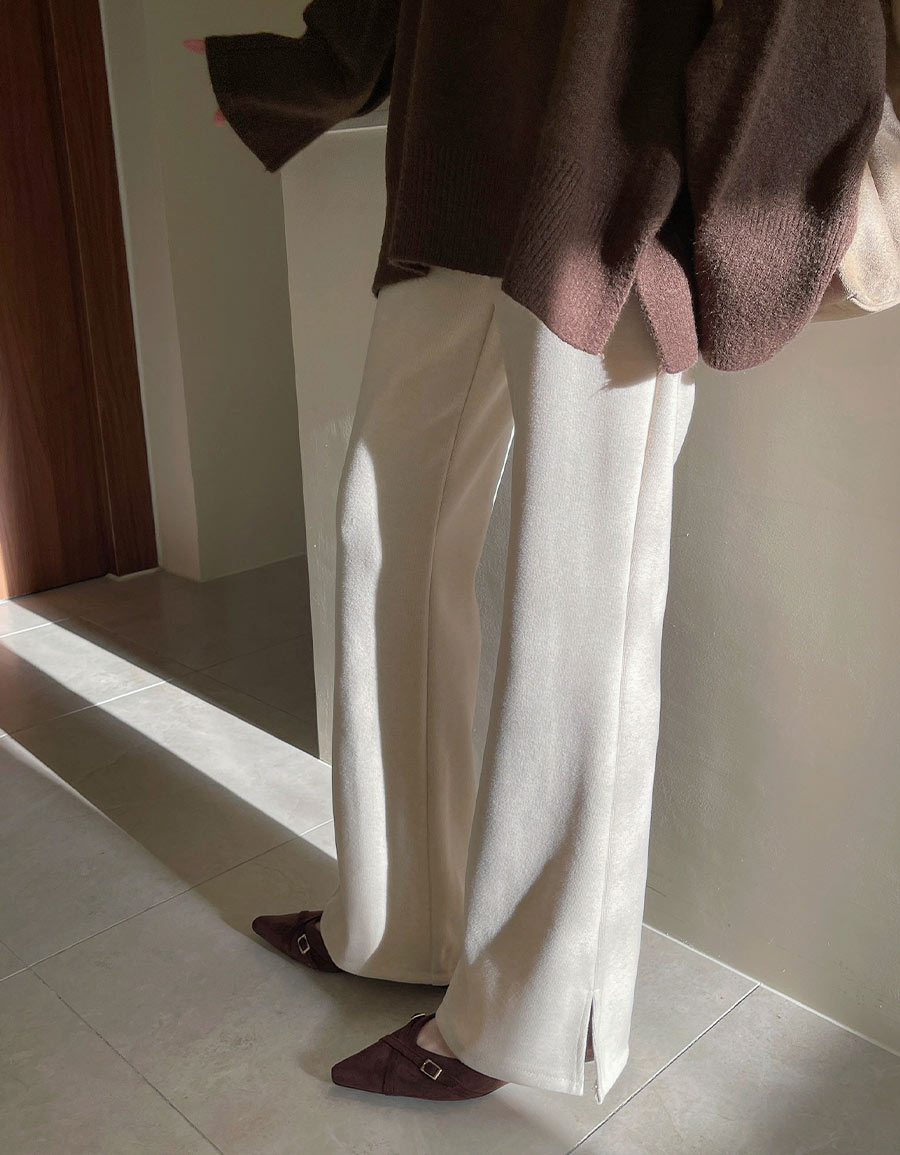 細絨感側開衩微喇叭棉褲*3色