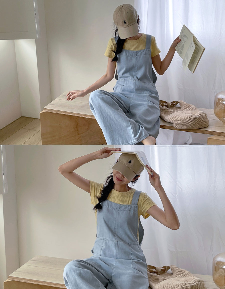 淺藍牛仔吊帶寬褲*1色