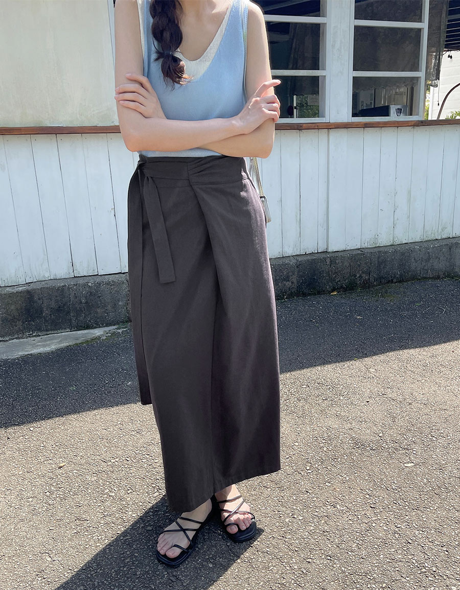設計感側綁帶後開衩長裙*2色