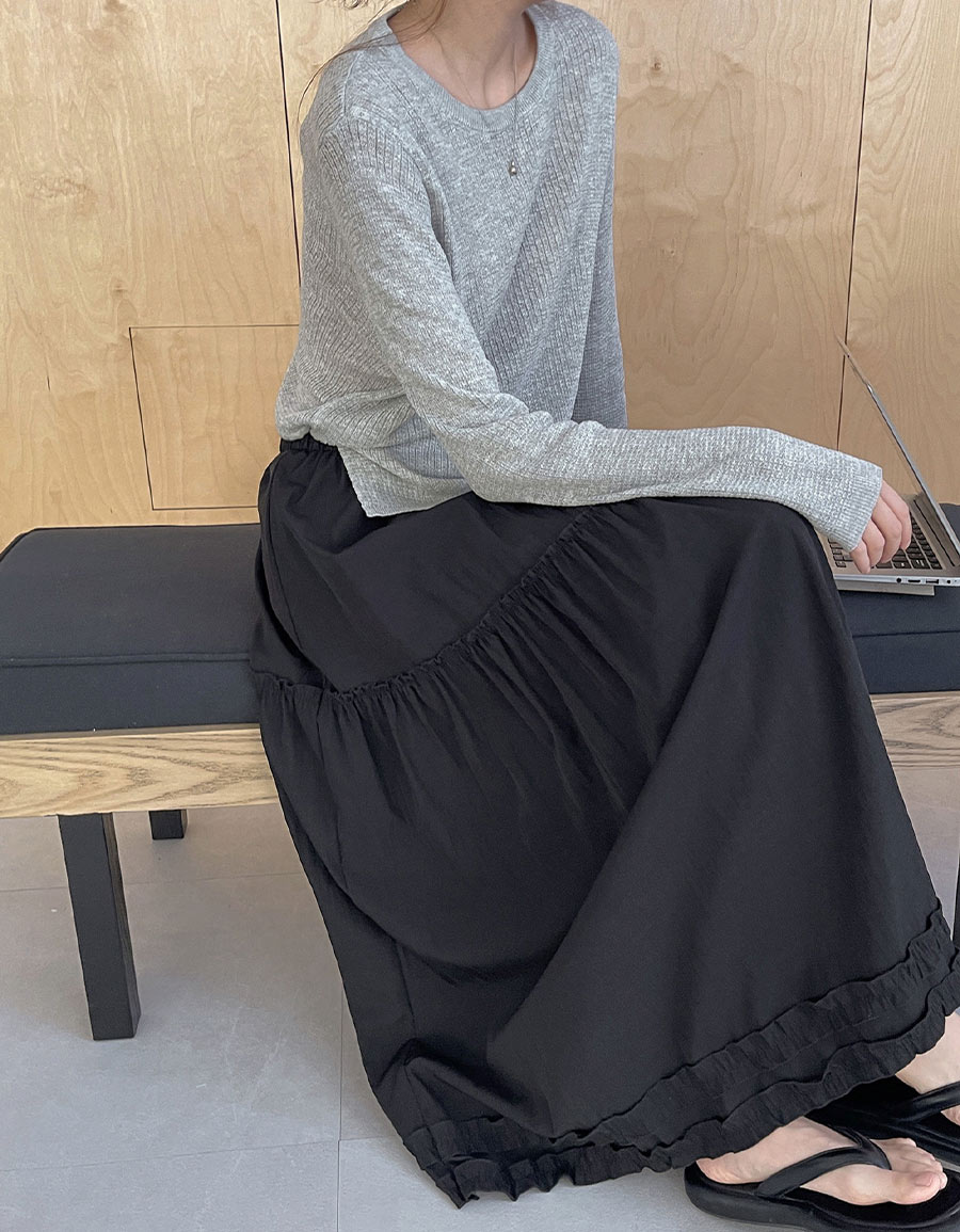腰鬆緊荷葉蛋糕長裙*2色