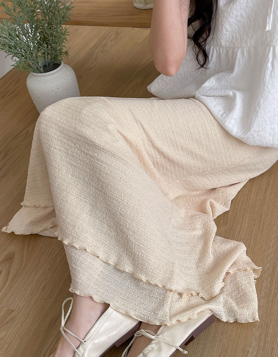 後開衩壓皺雙層長裙*3色