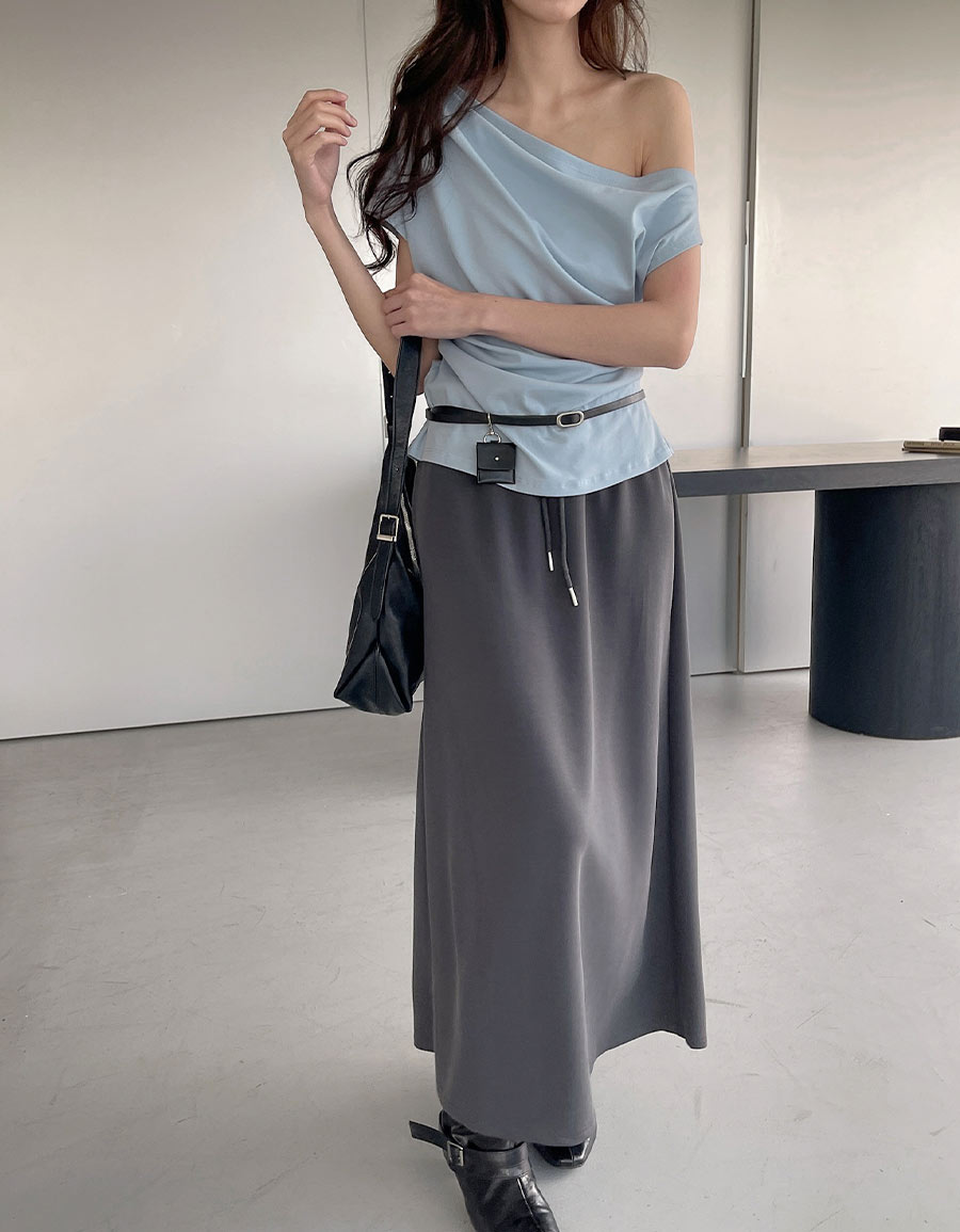 腰抽繩涼感棉質長裙*3色