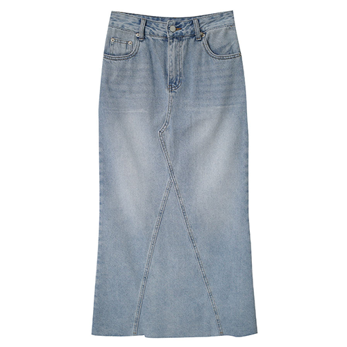 下抽鬚後開衩魚尾牛仔長裙*1色