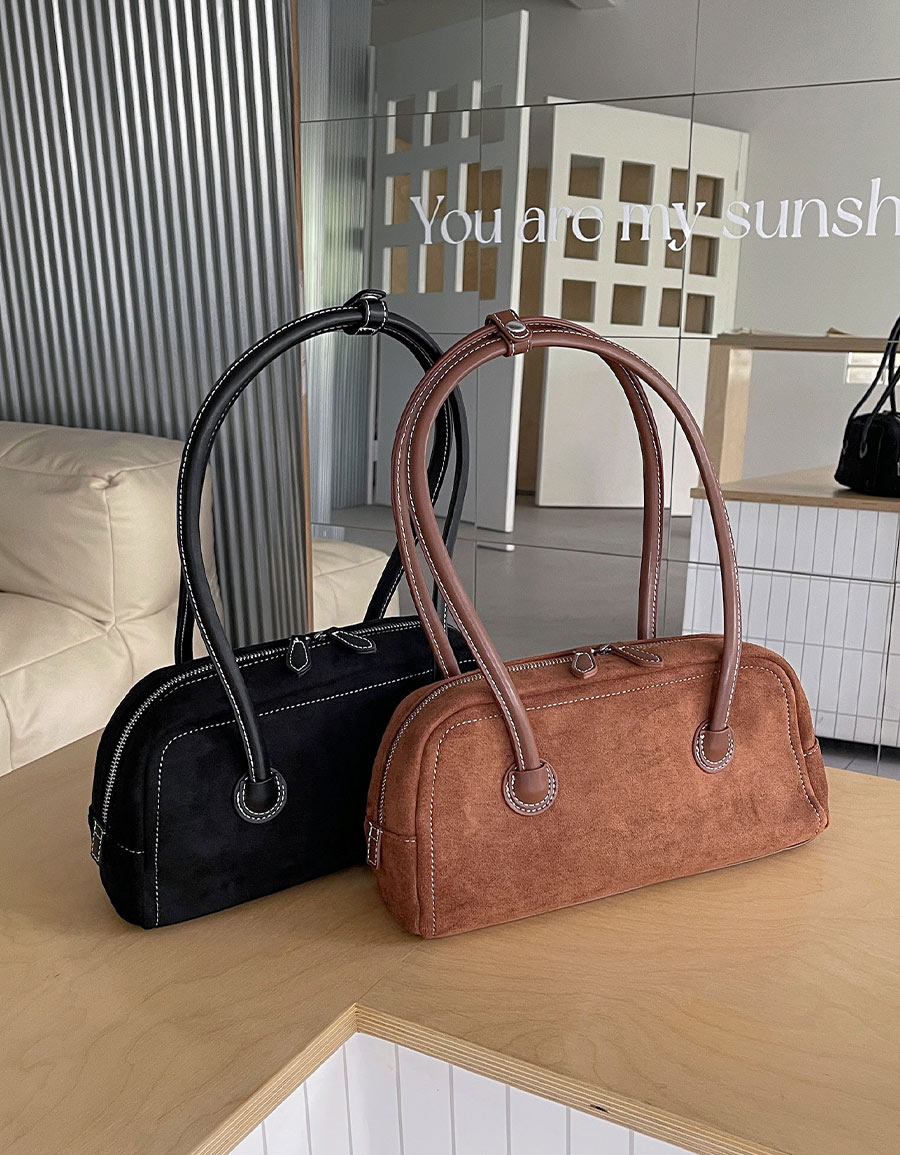 麂皮質感單肩保齡球包*2色